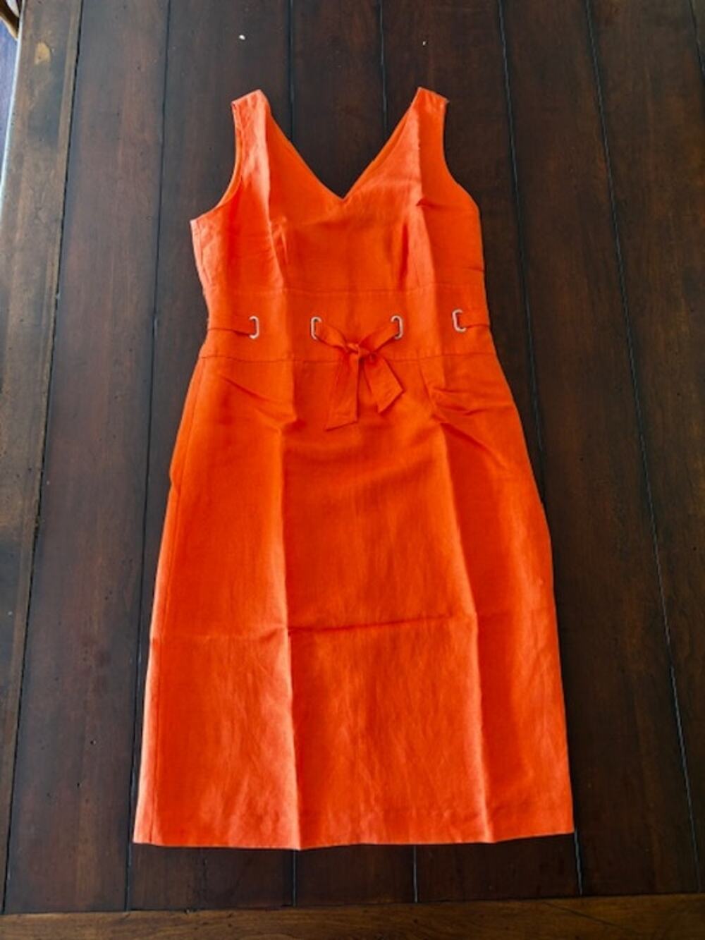 Positive Attitude Size 10 Linen V-Neck Sleeveless Tangerine Dress